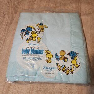Vintage Beacon Blue Satin Trim Baby Bkanket 40x45" New In Package